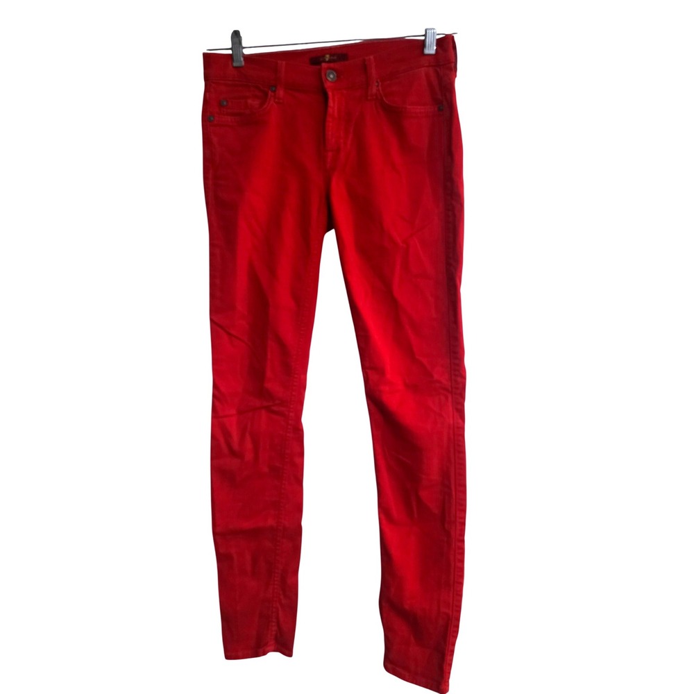7 For All Mankind Red Skinny Jeans Mid Rise Slim Fit Denim Womens Size 30 Inseam